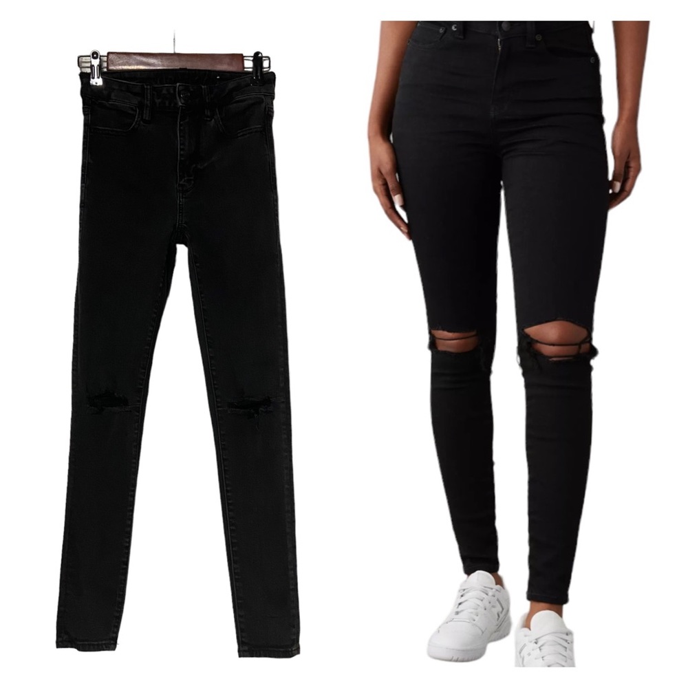 American Eagle Next Level Stretch Super Hi Rise Jeggging Jeans Black Whimsigoth